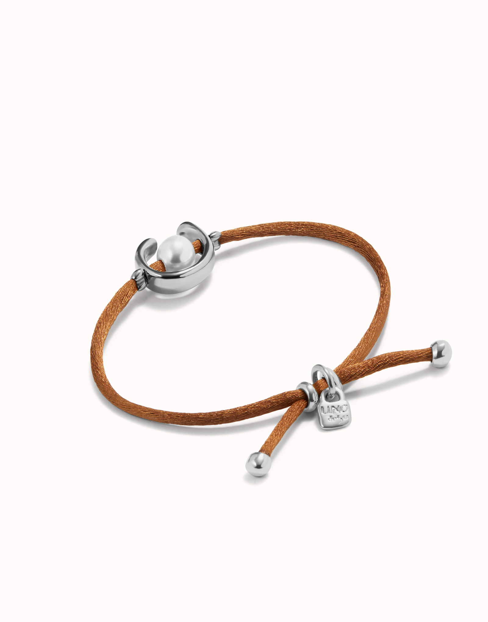 Bracelet en fil marron avec perle de coquillage plaquée argent., Argent, large image number null